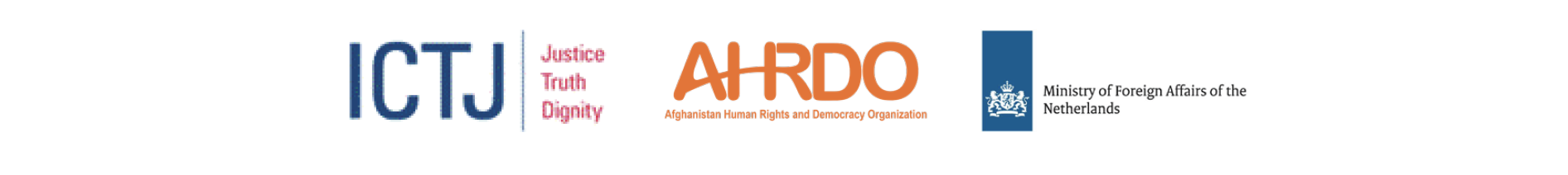 The logos of ICTJ, AHRDO, and the government of the Netherlands