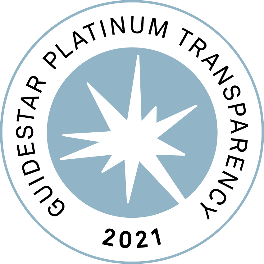 A blue circle with a white star, and the words "Guidestar Platinum Transparency 2021"