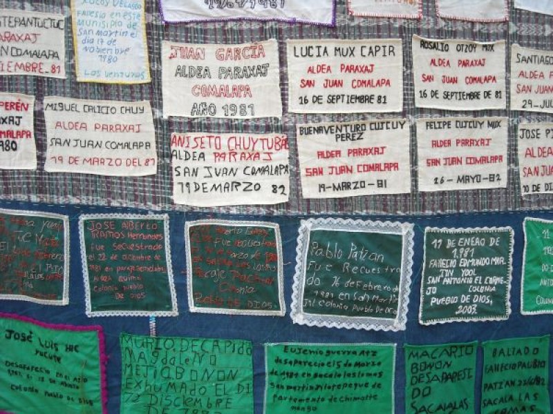 Image of a quilt in the memory of the disappeared and murdered from Chimaltenango