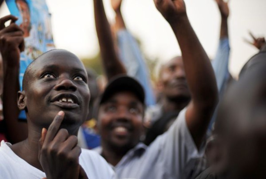 Image of supporters of opposition leader Besigye at a campaign event ahead of the presidential elections in Kampala on February 16, 2011.