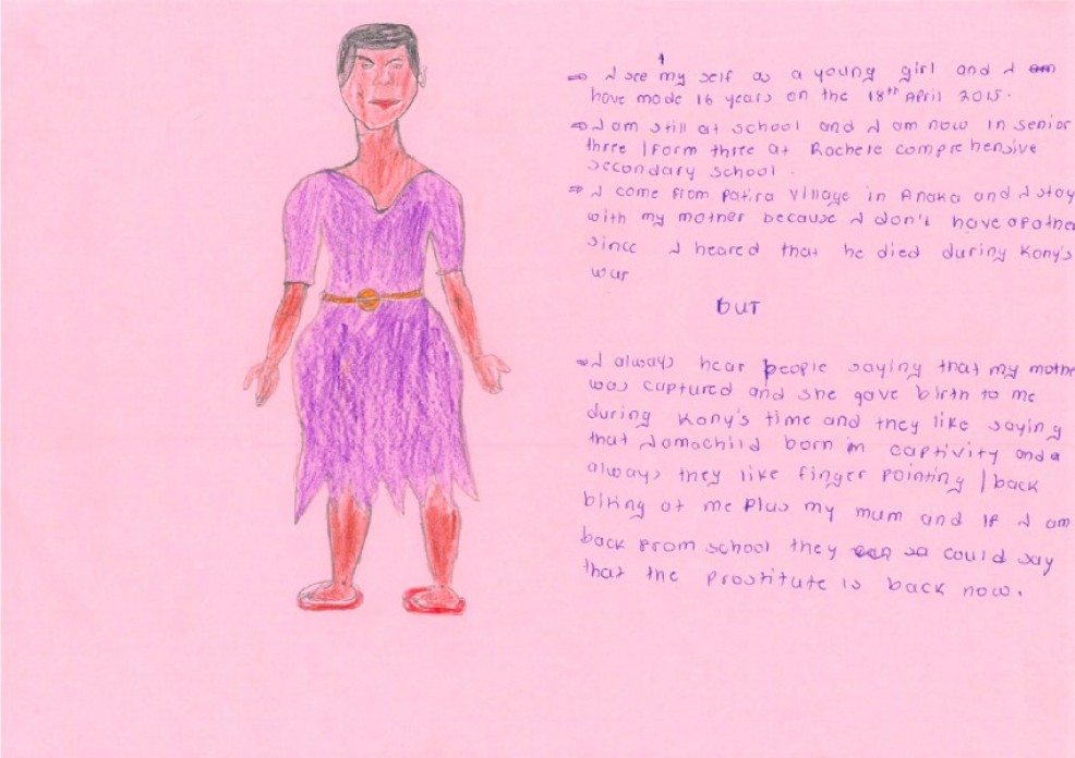 Hand-drawn art on colorful paper with writing.