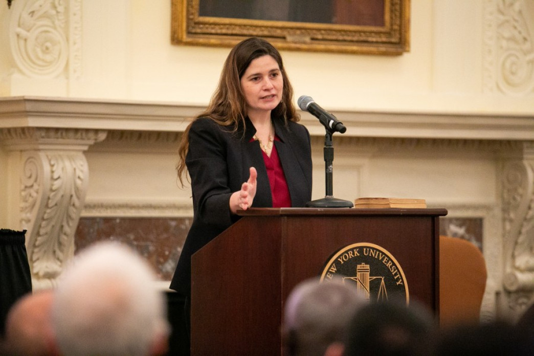 A woman presenting.